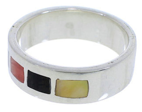 Southwest Sterling Silver Multicolor Inlay Ring Size 8-1/4 UX38042